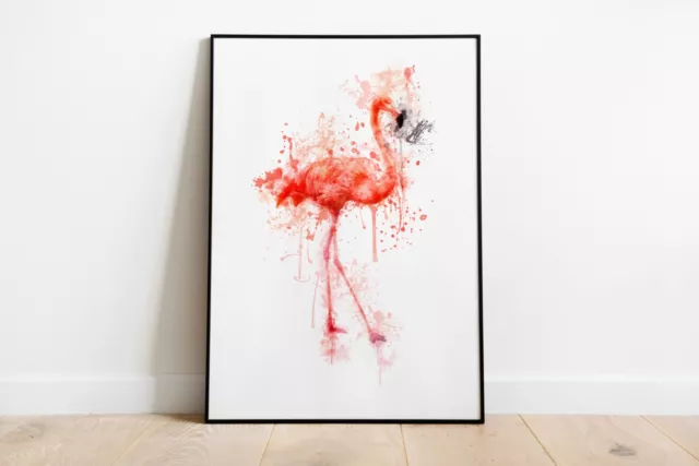 Watercolour Splash Pink Flamingo Print A4 A3 A2 Maxi Wall Art Decor 5073