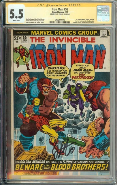 Iron Man #55 SS CGC 5.5 Auto Jim Starlin 1st App Thanos Mentor Drax Starfox Kron