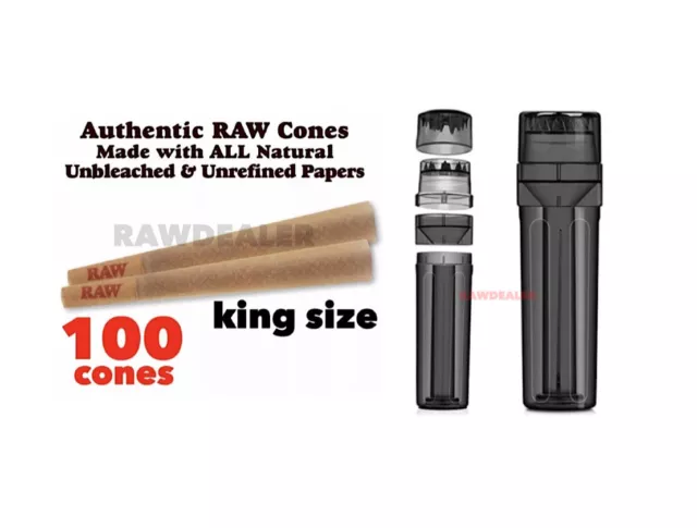 RAW king size pre rolled cone (100PK)+grinder loader storage 3 in 1