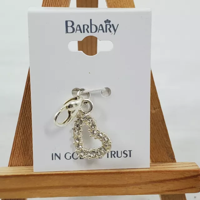Barbary Stone Heart Outline Charm Dangle Crystal Silver Finish Jewelery Crafts