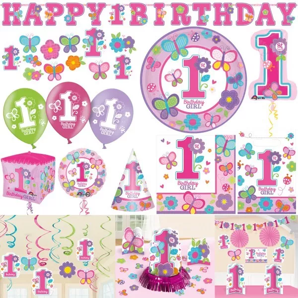 1. Cumpleaños Niña Rosa Dulce Girl Fucsia Decoración Niños Número 1 Primer