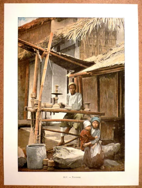 TONKIN Tourneur sur bois - Photochromie fin 19ème  gravure  Vietnam