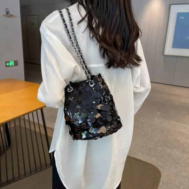 Lady Handbag Chain Tote Bag Fashion Shiny Bucket Bag