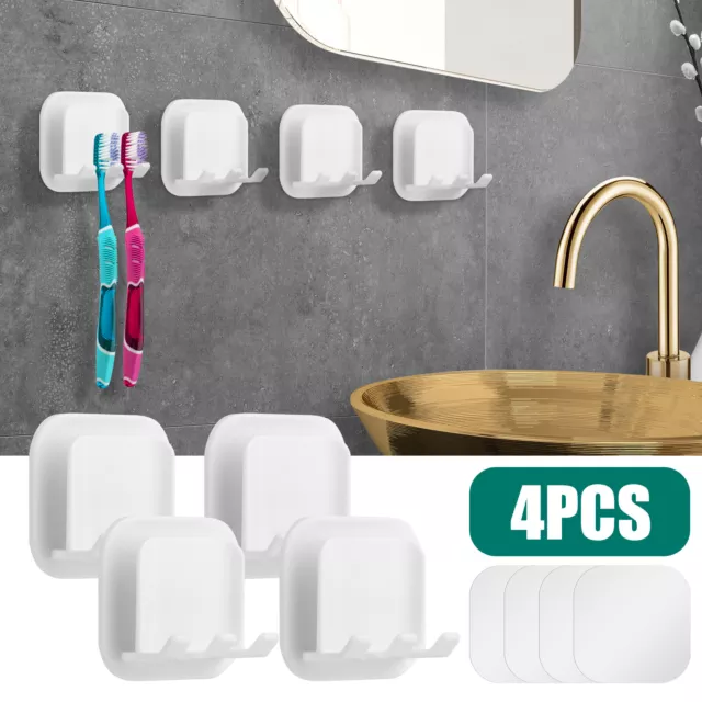 4pcs Toothbrush Holder Wall Mounted Self Adhesive Hanging Tooth Brush Cup Stand
