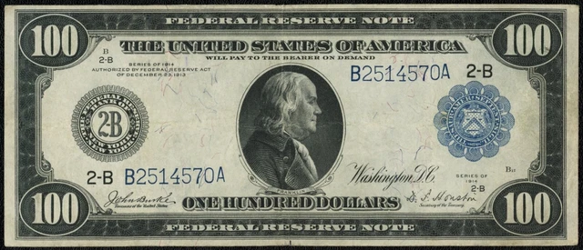 1914 $100 One Hundred Dollar New York FRN Federal Reserve Note Fr#1090
