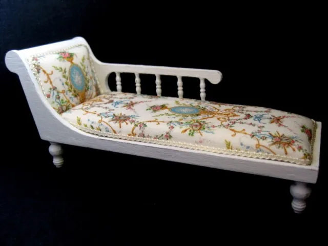 Exquisite 1/12th scale dollhouse wooden upholstered chaise longue~Celia Mayfield