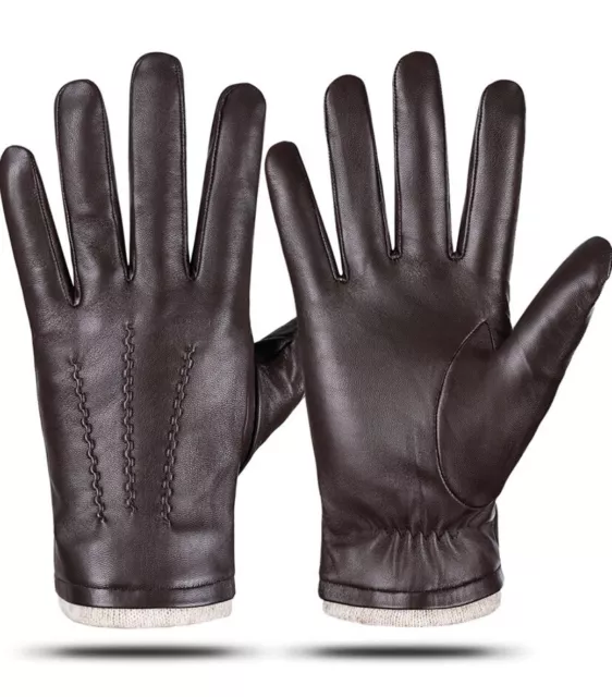 Genuine Sheepskin Leather Gloves Men's Winter Warm Cashmere Lining Touchscreen