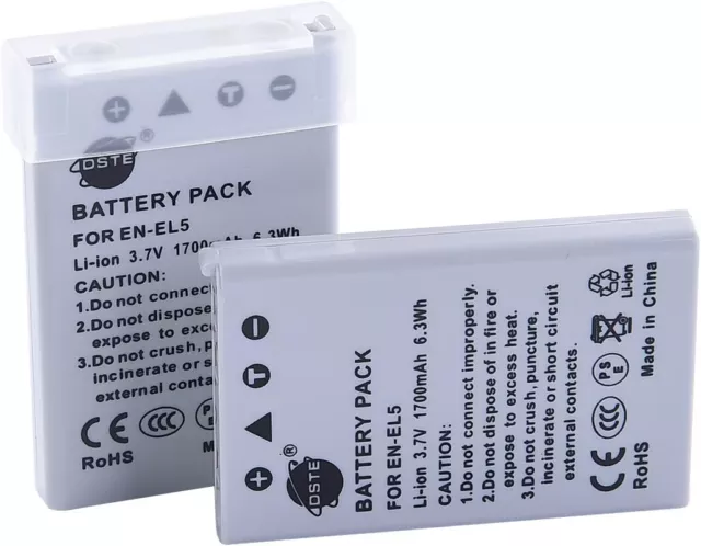 DSTE® 2x EN-EL5 Rechargeable Li-ion Battery for Nikon Coolpix P510 P520 P530 P