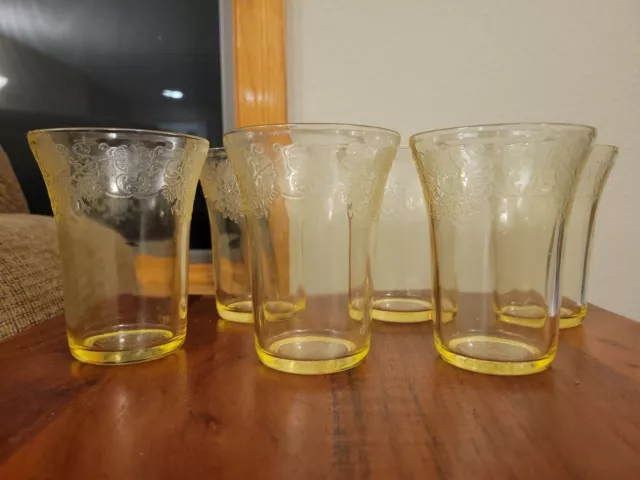 Lot Of 6 Depression Yellow Hazel Atlas Florentine #2 Tumbler Drinking Glass set