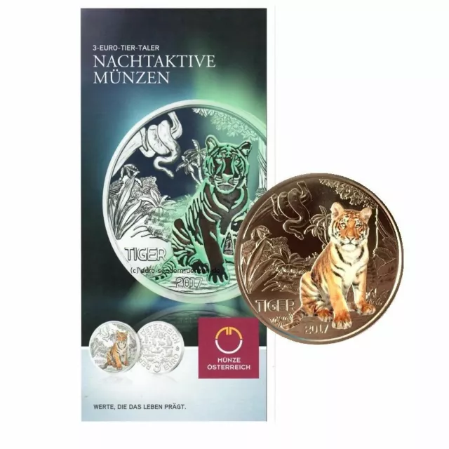 3 Euro Münze Tiger Tiertaler Österreich 2017 inkl. Folder