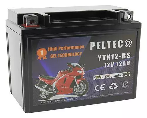 Peltec Motorrad Batterie YTX12-BS 12V 12Ah 240A/EN GEL YTX12-4 GTX12-BS