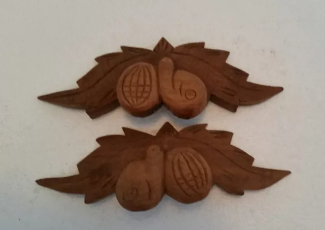 Pair Huge Carved  Solid Walnut Victorian Style  Drawer Pulls Handles  (16Bg)