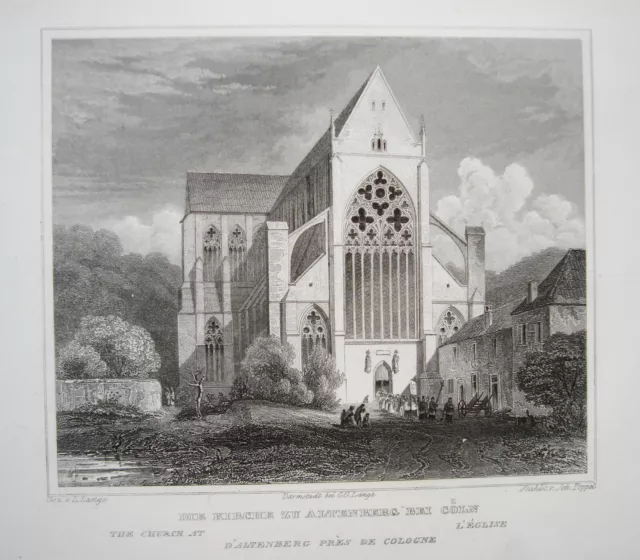 Kirche zu Altenberg  bei Köln Nordrhein-Westfalen  alter Stahlstich 1852 11