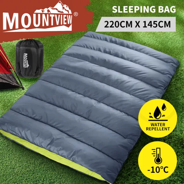 Mountview Double Sleeping Bag Bags Outdoor Camping Hiking Thermal -10℃ Tent Grey