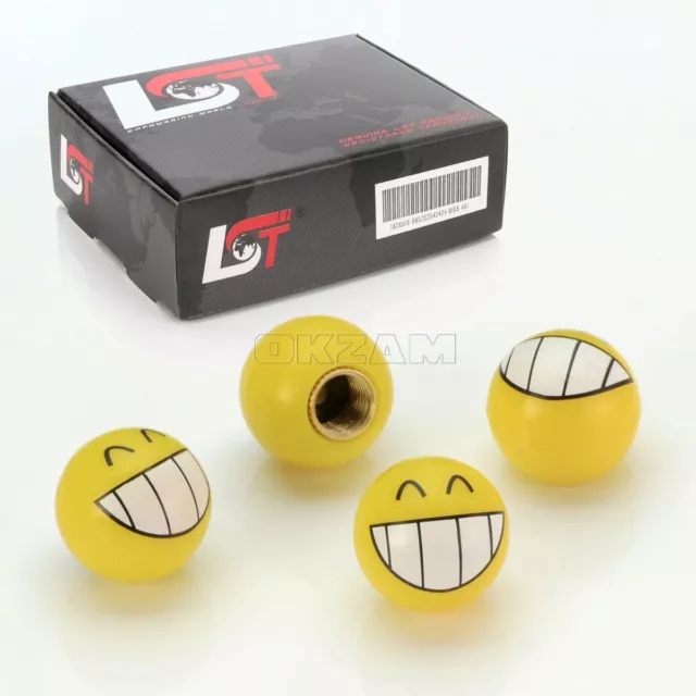 4x Neumático Casquillos de Válvula Tapa Kit Smiley Sonrisa Amarillo para Lexus