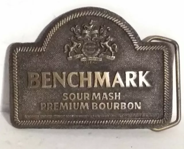 Vintage Metal Belt Buckle BENCHMARK SOUR MASH PREMIUM BOURBON INDIANA METALCRAFT