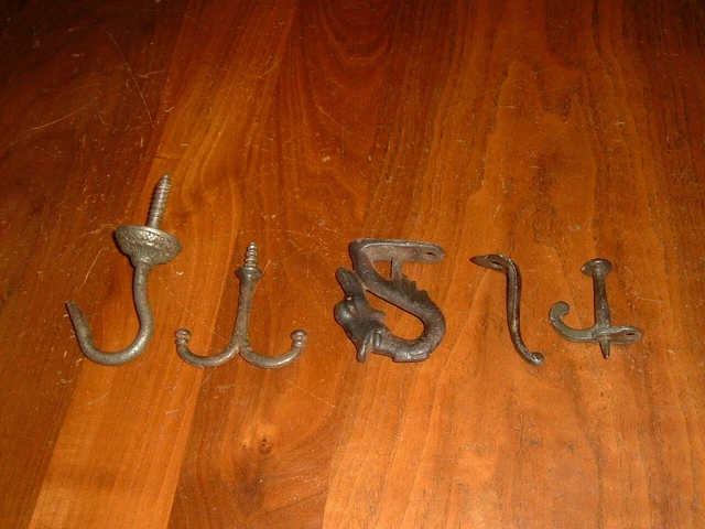 Five antique hooks for ceiling shelf wall