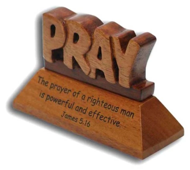 Pray Cristiano Madera Caoba James 5:16 Escritorio Oficina Regalo Ornamento