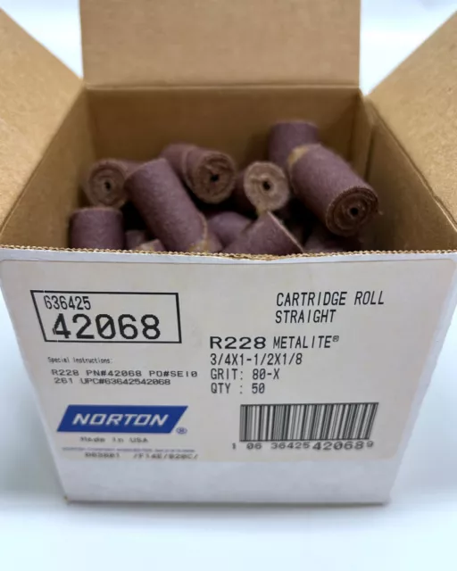 Norton 42068 Cartridge Roll Straight 80 Grit 3/4"x1-1/2"x1/8" (Box of 50)