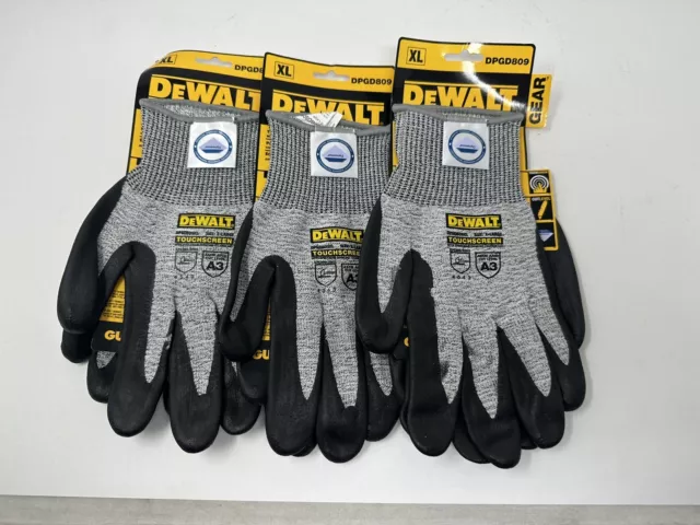 3 pairs of  DeWalt Dyneema Cut Protection Touchscreen Gloves XL