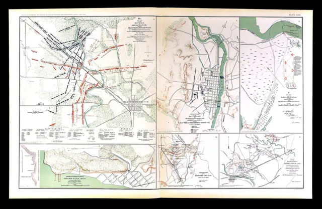 Civil War Map - Battle of Murfreesborough Grand Gulf Sabine Pass Fredericksburg