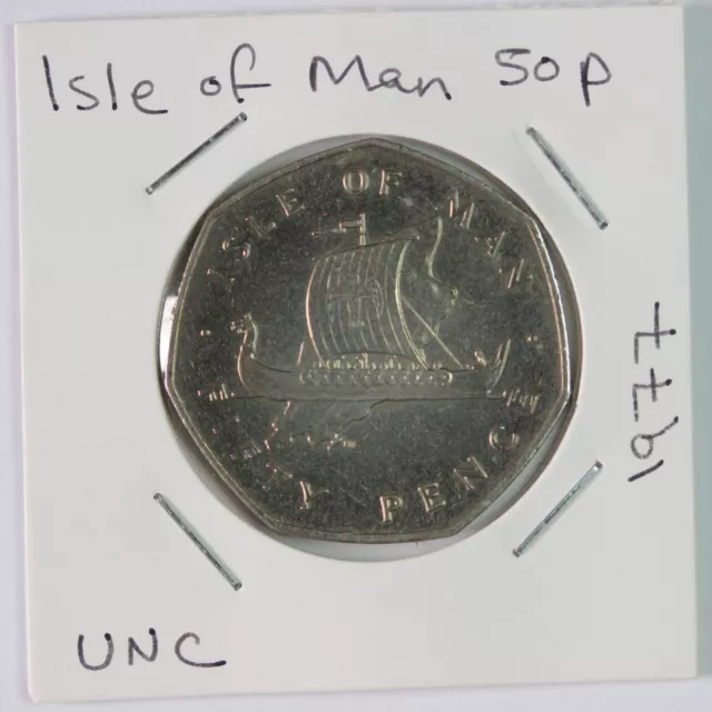 1977 Isle of Man Viking Ship 50p Fifty Pence UNC (3351498/Y63)