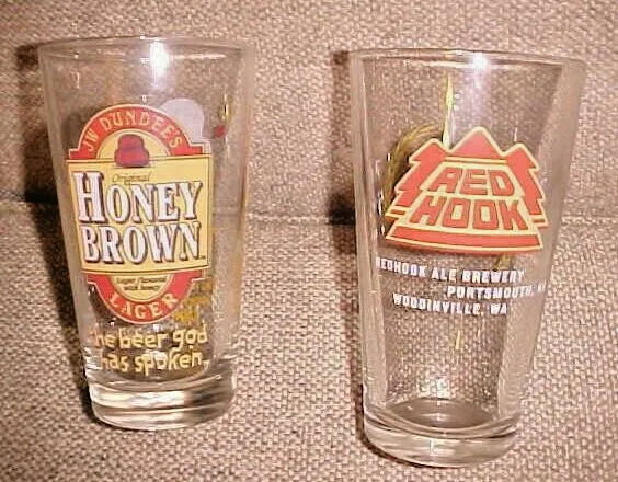J.W. Dundee's Honey Brown Lager - "Red Hook Ale" Beer Glasses