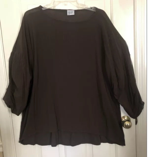 Oh My Gauze Top Tunic Size 3 (2X-3X)  Ruched Sleeves  B 58”