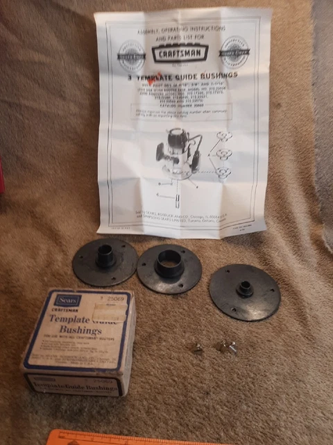 Guía de plantillas de enrutador vintage Sears Craftsman 9-25069 con 3 bujes