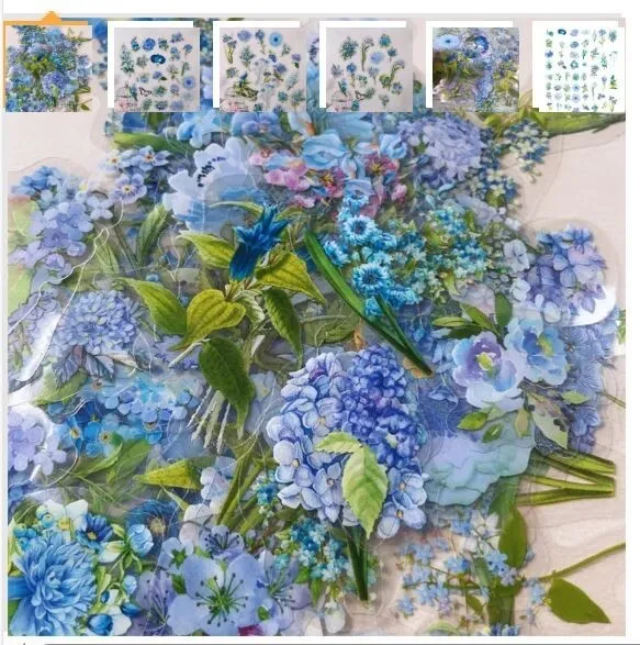 100 Blue Flower stickers 4 Journaling|Art|Diary|Stationery|Craft|Scrapbooking