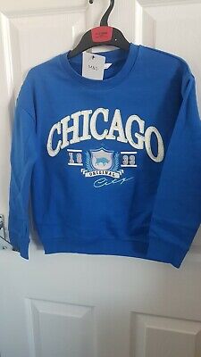 Girls Blue Chicago Slogan Sequin Sweatshirt Age 9-10 From Marks And Spencer...