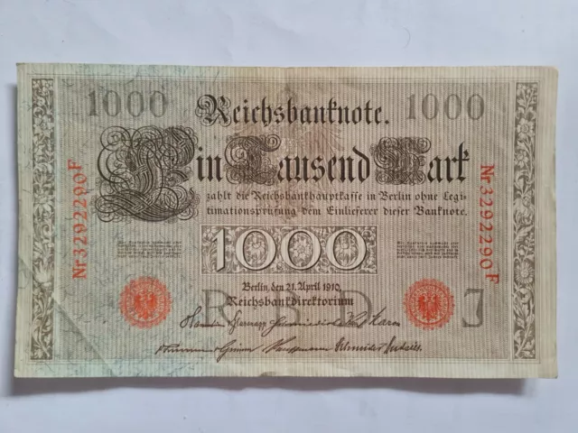 Reichsbanknote Ein Tausend Mark April 1910 Guter Zustand