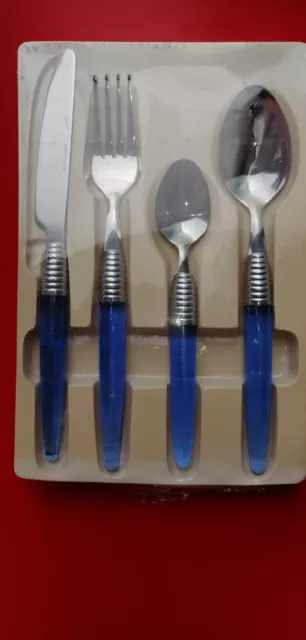 Set Servizio Posate Tavola  Pz.24 Inox Manico Colorato Blu Cucina Casa