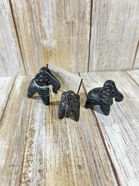 Lot 3 Carved Wooden Elephants Black Folk art Mini Sculptures Bangladesh