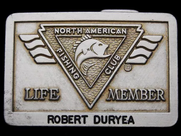 IG01155 VINTAGE 1970s ***NORTH AMERICAN FISHING CLUB*** ROBERT DURYEA BUCKLE