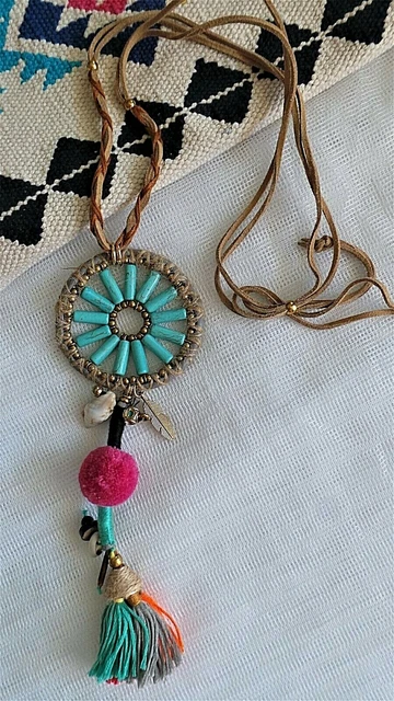 Collier Sautoir Vintage En Perles De Turquoise Naturelle - Bijou Ancien - Parfait état