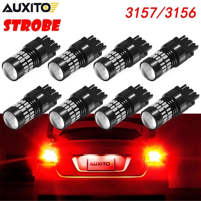 8x LED 3157 Bright Red Flash Strobe Blinker Brake Tail LED Light Bulbs 3156 EON