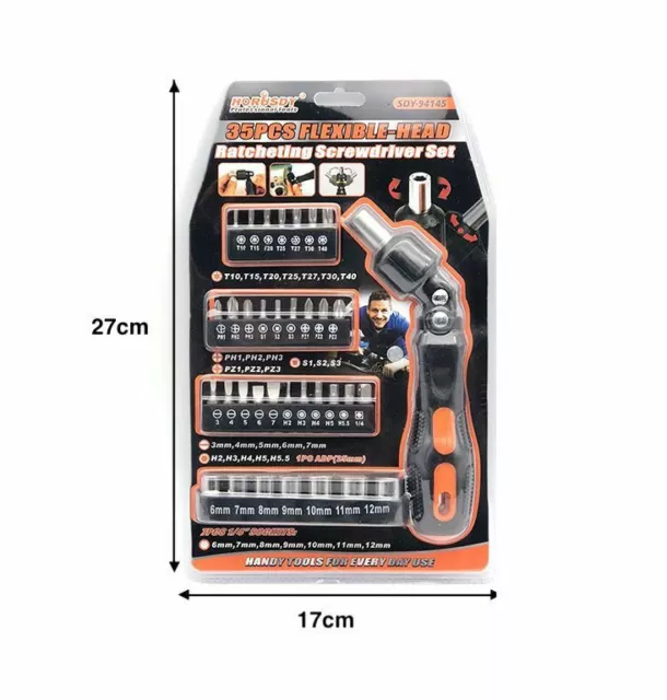 Kit 35 Pezzi Cacciavite Giravite Testa Flessibile Torx Taglio Croce Brugole hmj