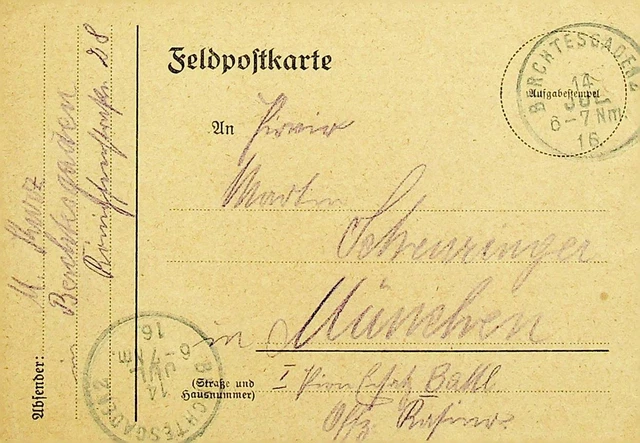 DEUTSCHLAND 1916 WWI Feld Post Karte Von Berchtesgaden Sich Muenchen