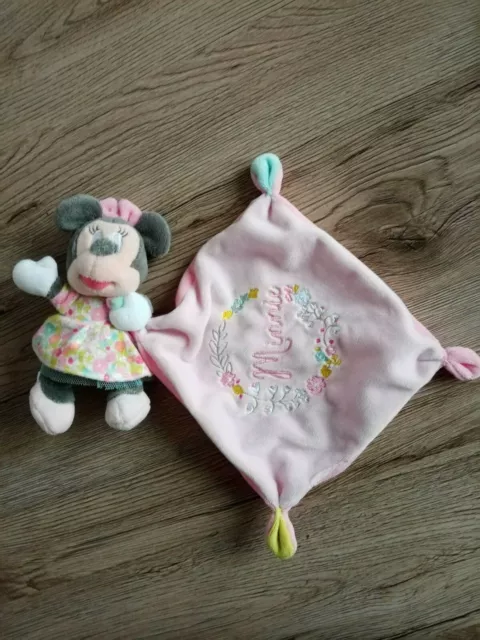 Doudou Minnie rose fleurs mouchoir Disney Baby floral jouet peluche mouse