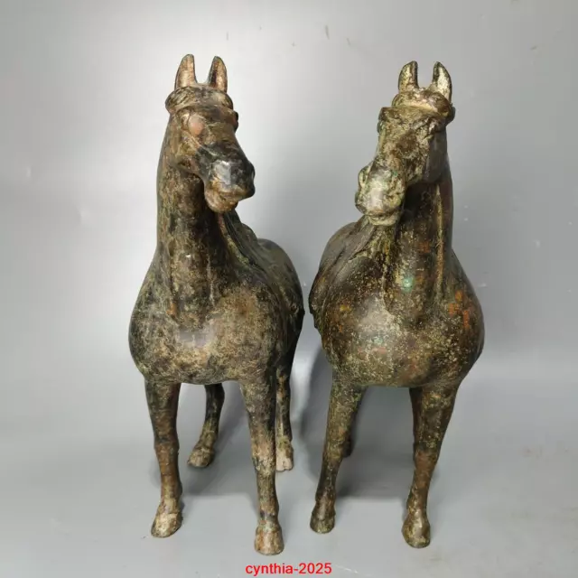 Chinese Rare Han Dynasty Old bronze handmade A pair  horses