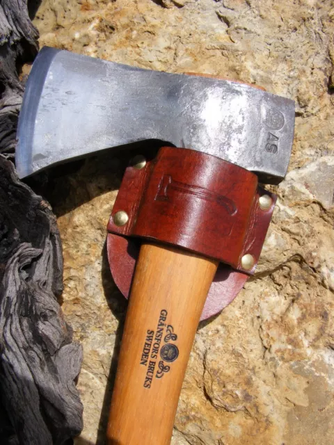 SUPPORTO ASCIA IN PELLE GOFFRATA FATTO A MANO BUSHCRAFT / ANELLO CINTURA marrone chiaro GRANSFORS BRUKS 2