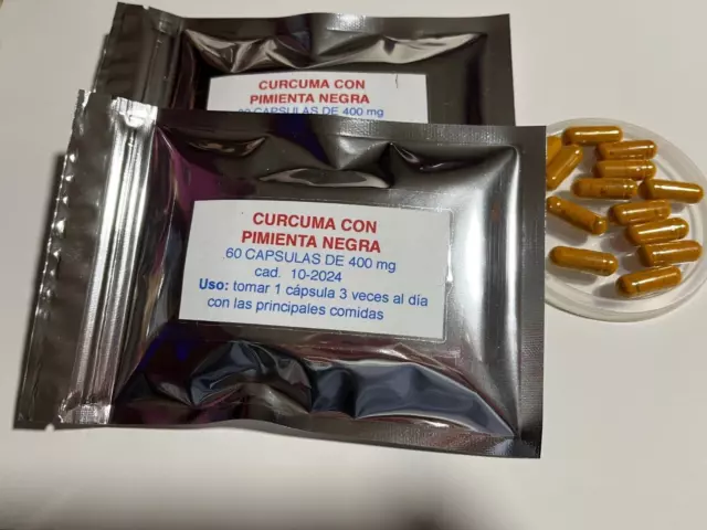 CURCUMA CON PIMIENTA NEGRA 120 Capsulas de 400 mg, Antioxidante  Antinflamatorio