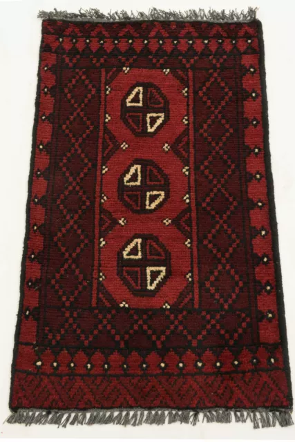 Afghan Andkhoi Aqcha Tapis Noué à la Main 50x100 Rouge Géométrique Motif Wolle 2