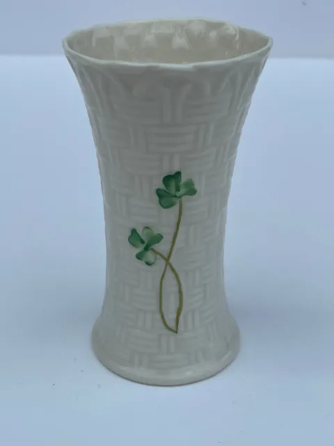 Attic Find - Early Version Fourth Edition Belleek Basket Weave Shamrock  Vase