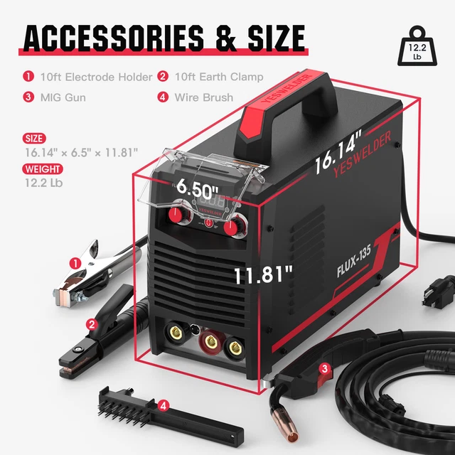 Flux Core MIG Welder,135A Gasless IGBT Inverter Welding Machine 110V