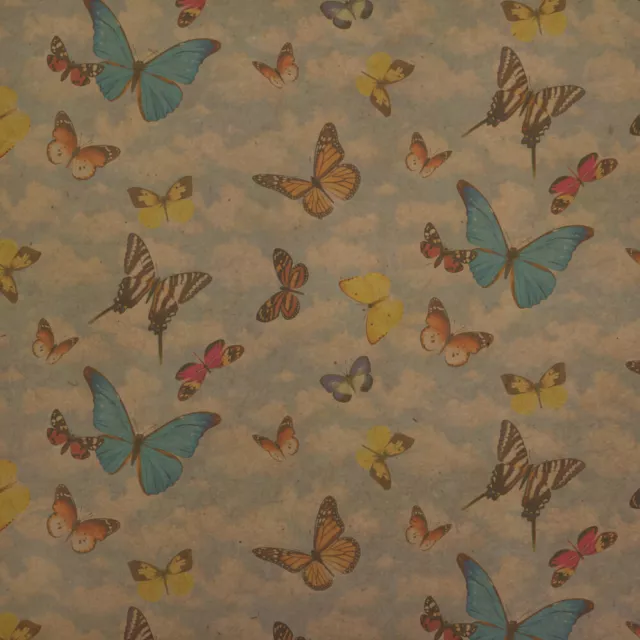 Butterflies in the Blue Sky Pattern Premium Kraft Roll Gift Wrap Wrapping Paper