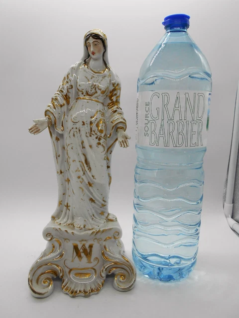 30 Cm SUPERBE FIGURINE / STATUETTE  VIERGE MARIE EN PORCELAINE DE PARIS XIX ème