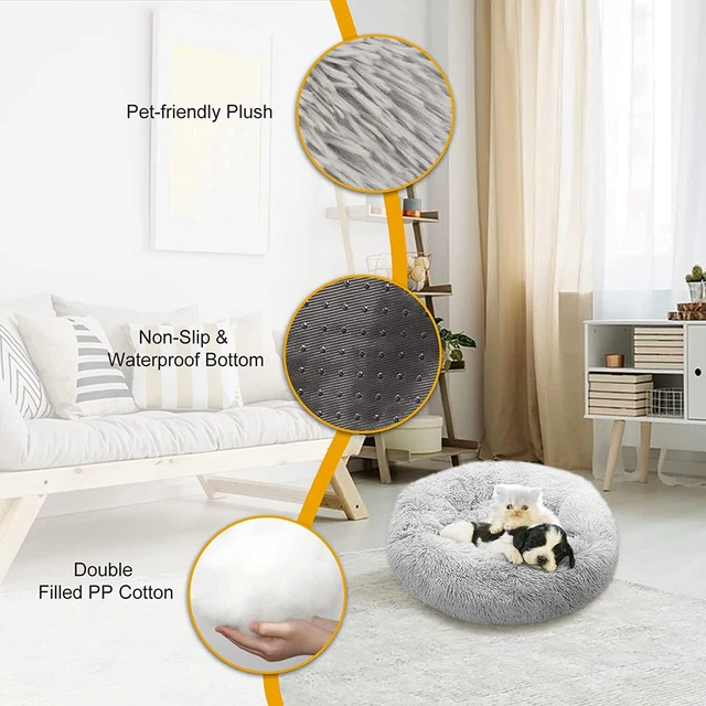 24 Inch Cat Bed Dog Bed for Cats, Small/Medium Dogs, Washable Donut Calming Roun 2