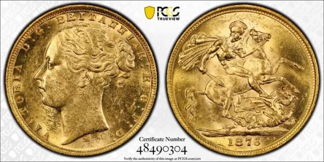 1876-M Australia, One Sovereign Gold Coin, MS 61 PCGS.!